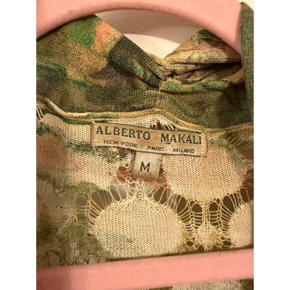 BEAUTIFUL ALBERTO MAKALI GREEN TROPICAL PRINT CARDIGAN SHAWL SWEATER WOMEN SZ ME - Picture 4 of 5